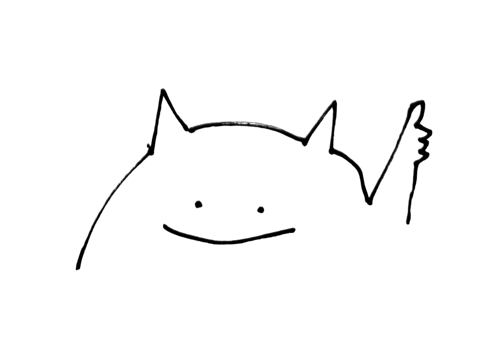 A hand-drawn smiling character giving a thumbs up
